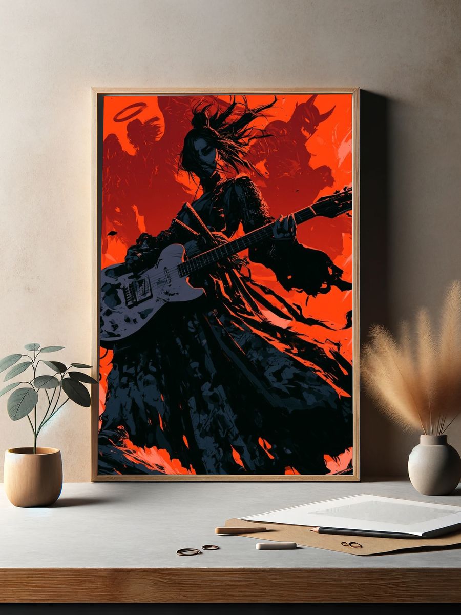 Gothic Guitar Angel Illustration Poster. — room view 2