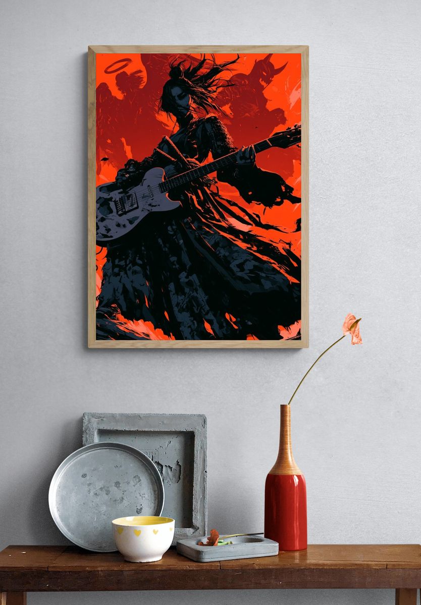 Gothic Guitar Angel Illustration Poster. — room view 3
