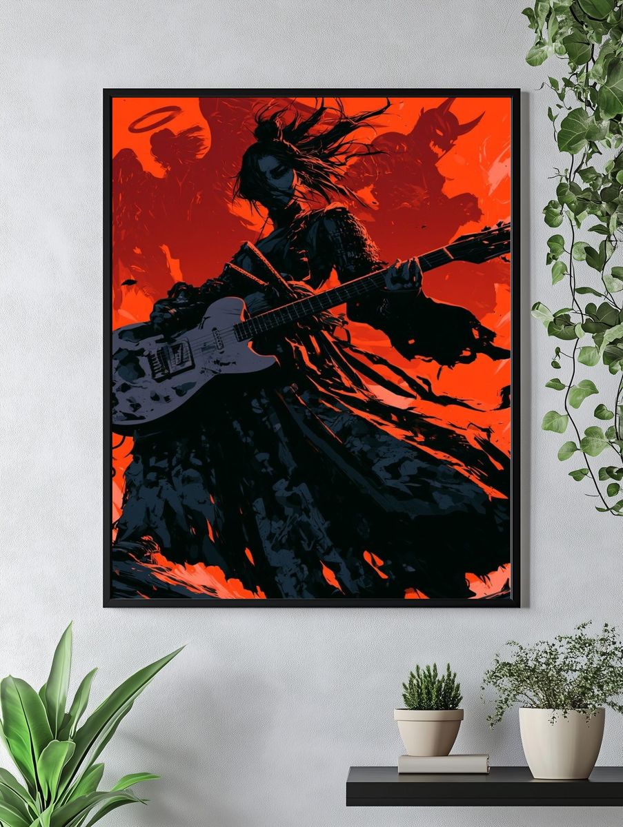 Gothic Guitar Angel Illustration Poster. — room view 4