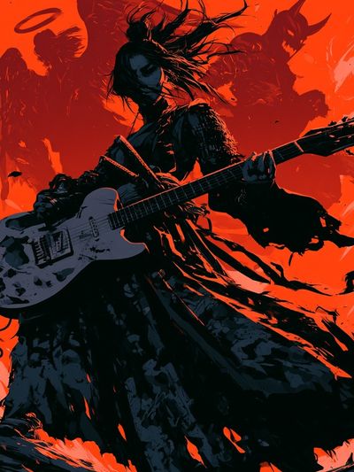 Gothic Guitar Angel Illustration Poster. poster