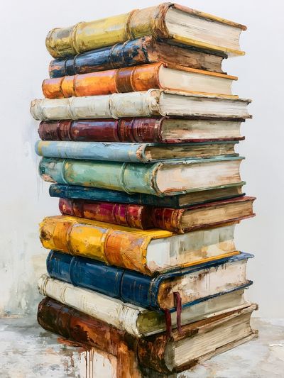 Stacked Books Illustration Print.