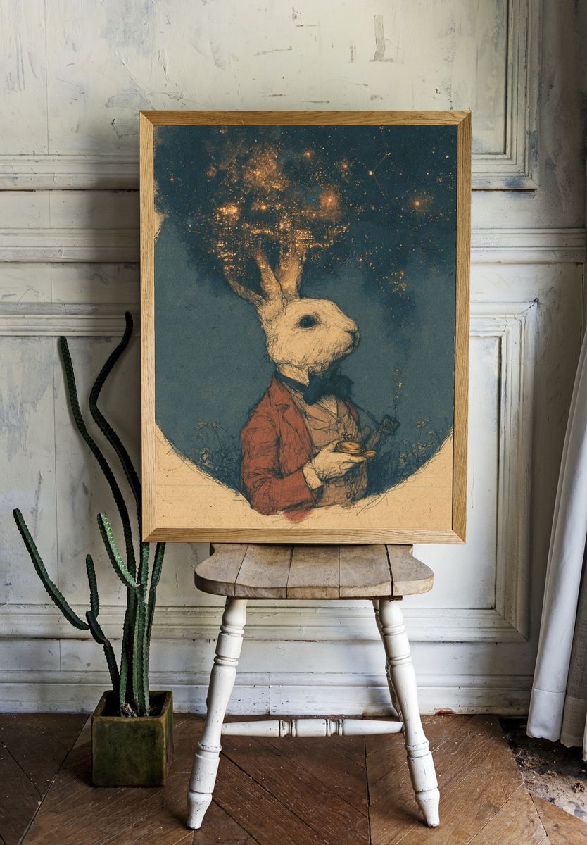 Rabbit in a Dreamscape Illustration Poster. — room view 1