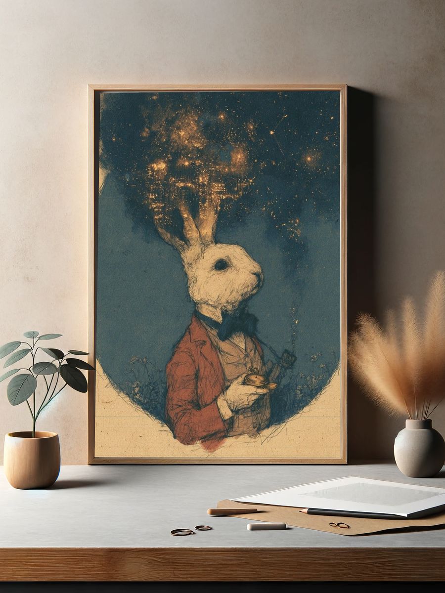 Rabbit in a Dreamscape Illustration Poster. — room view 2