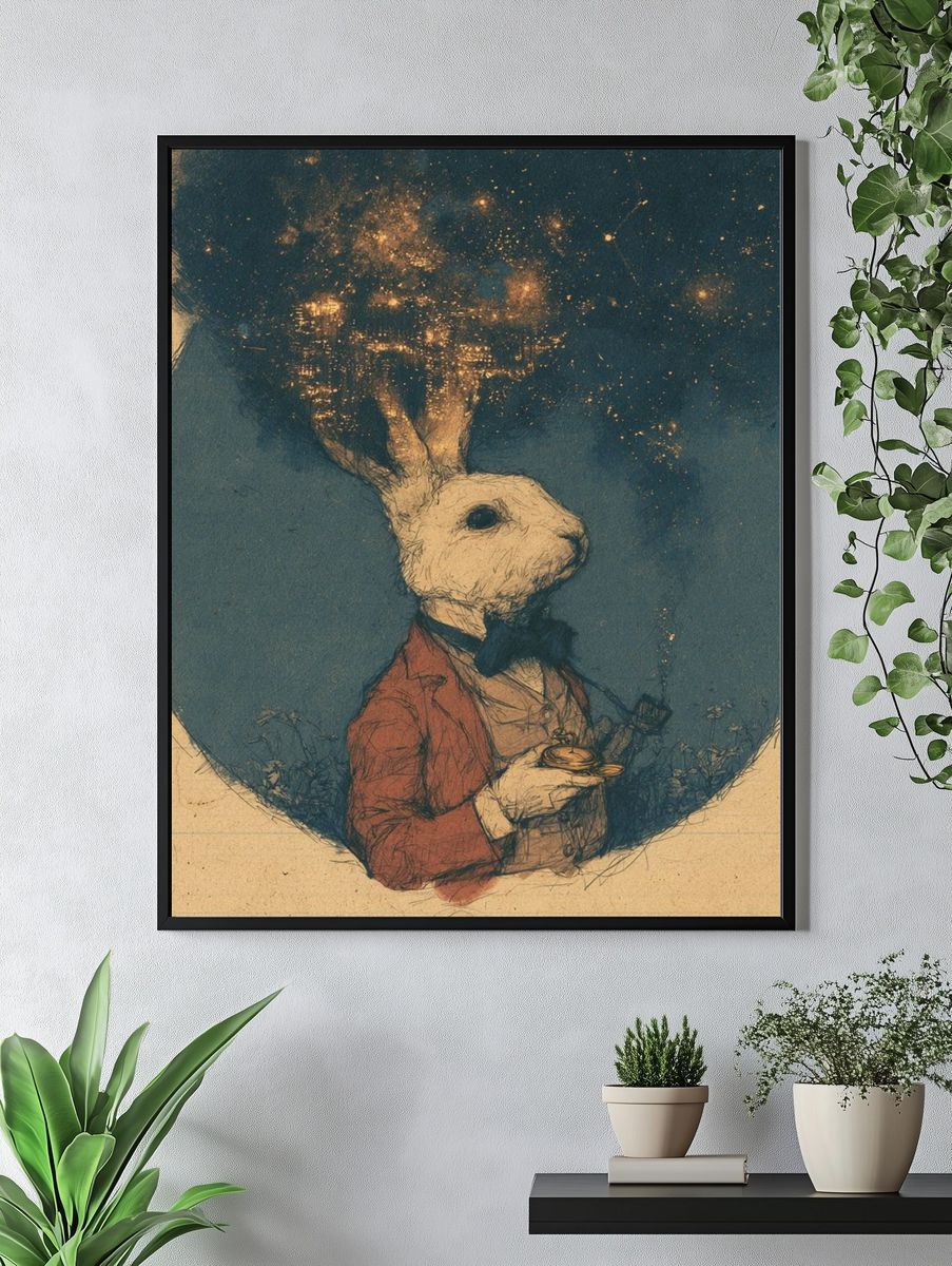 Rabbit in a Dreamscape Illustration Poster. — room view 4