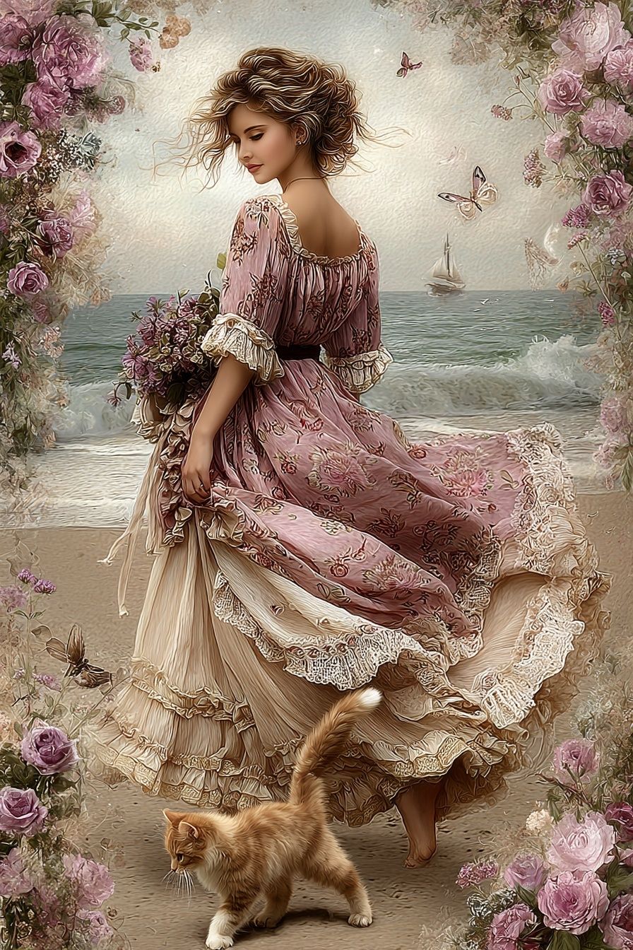 Floral Seaside Woman Illustration Poster. poster detail