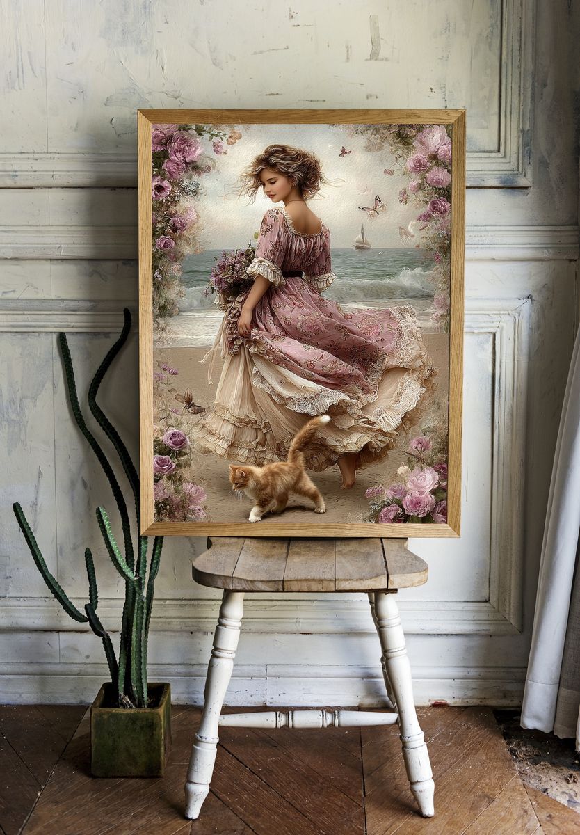 Floral Seaside Woman Illustration Poster. room preview