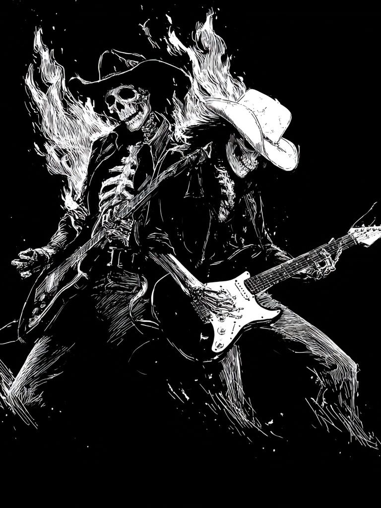 Skeleton Guitarist — Rock Illustration Print. poster — illustration art