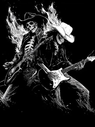 Skeleton Guitarist — Rock Illustration Print.
