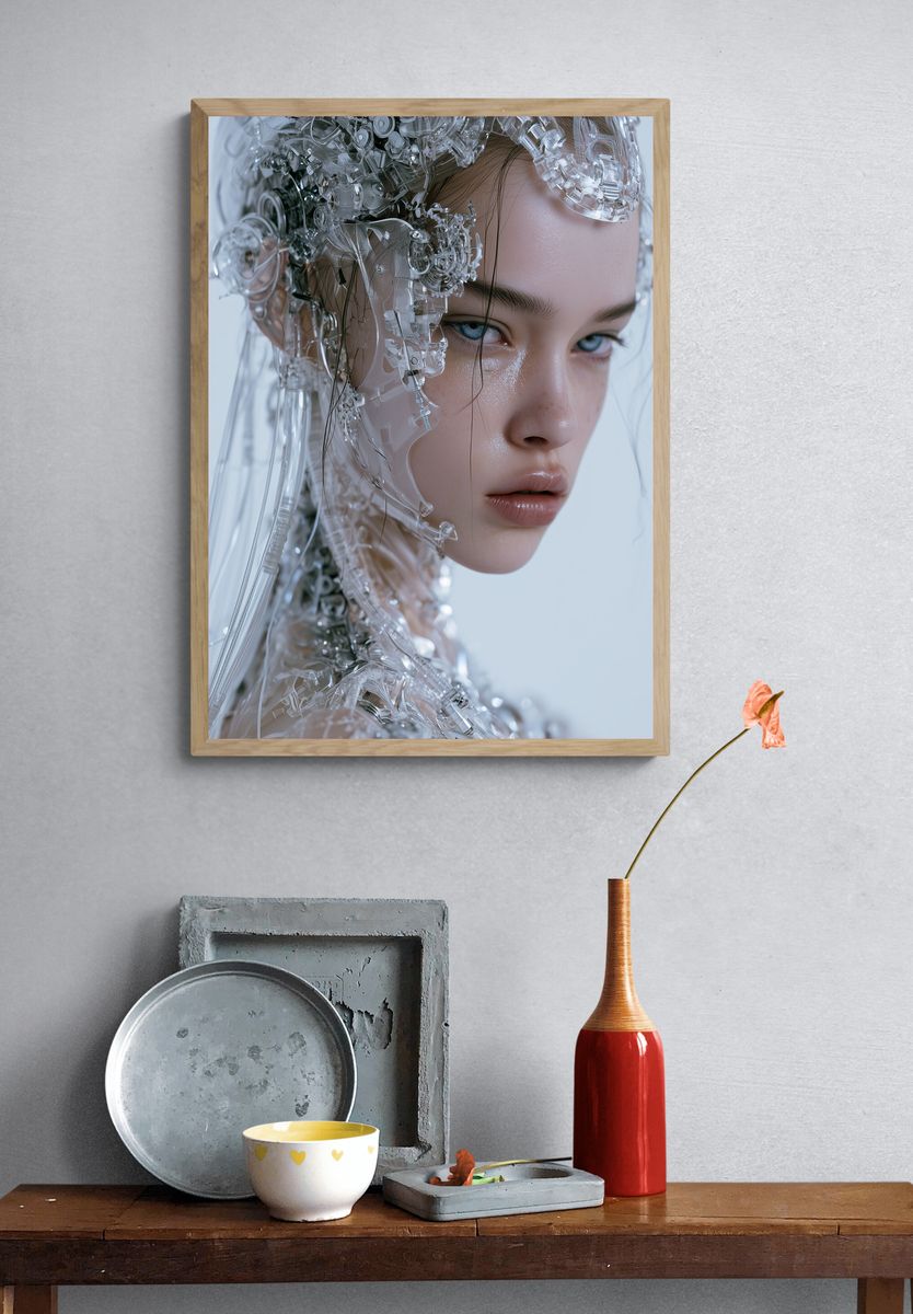 Cybernetic Portrait Digital Art Poster. — room view 3