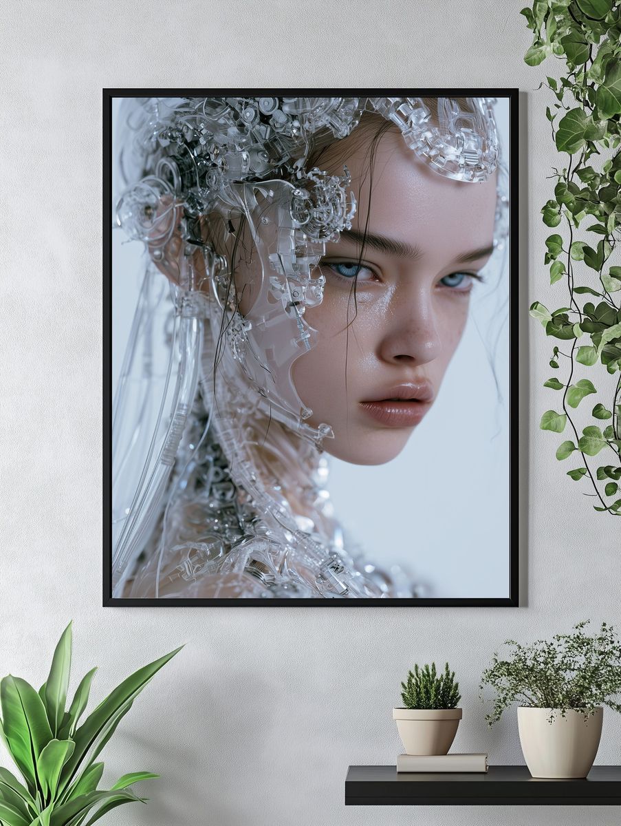 Cybernetic Portrait Digital Art Poster. — room view 4