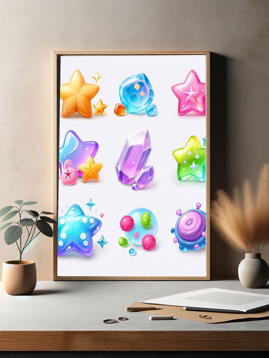 Candy Star Icons Illustration Poster. — room view 2