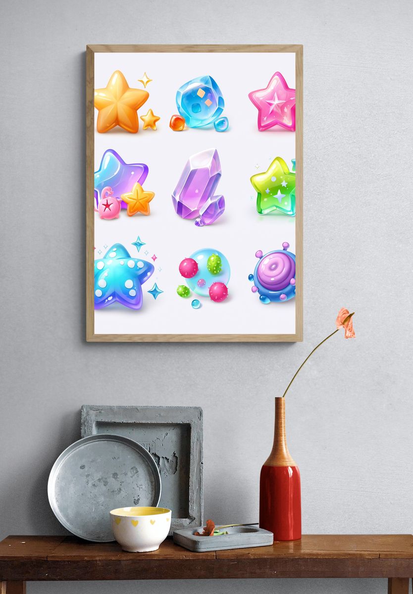 Candy Star Icons Illustration Poster. — room view 3