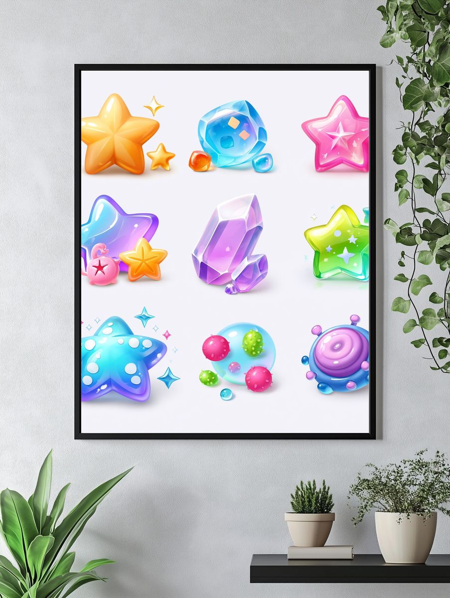Candy Star Icons Illustration Poster. — room view 4