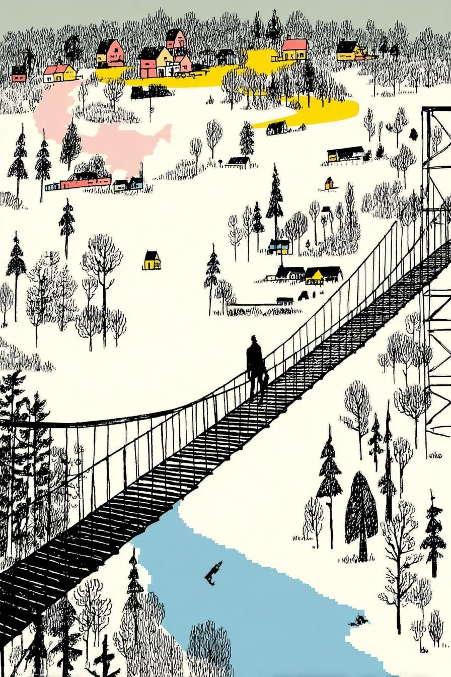 Winter Bridge Landscape Illustration Poster. poster — illustration art