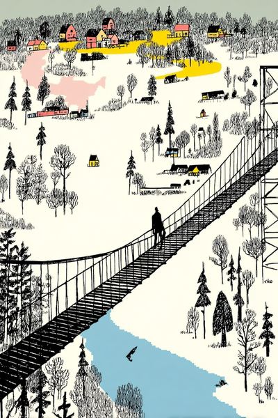 Winter Bridge Landscape Illustration Poster. poster