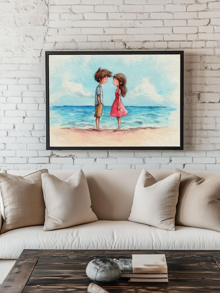 Beachside Childhood Watercolor Print. — room view 1