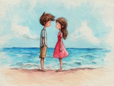 Beachside Childhood Watercolor Print. poster print