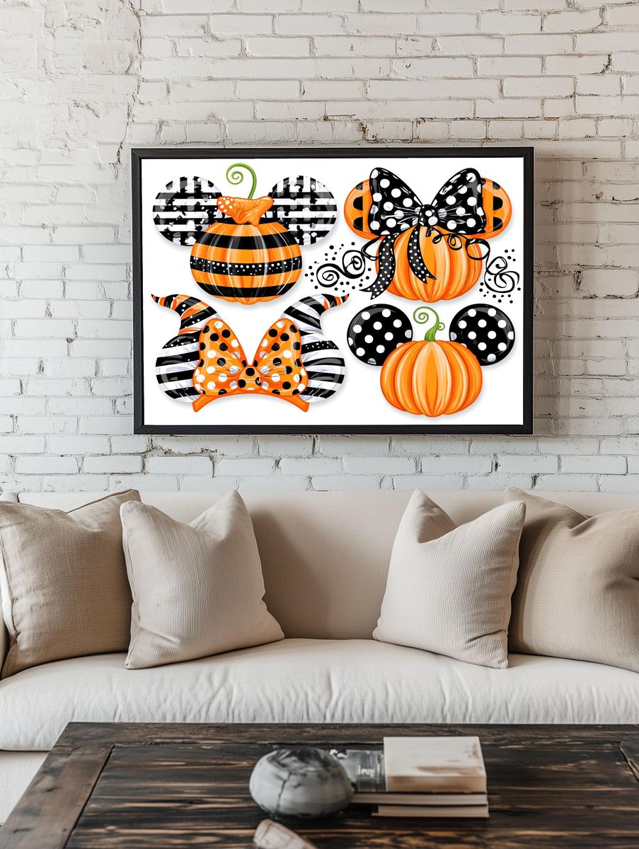 Halloween Pumpkin Bow Illustration Poster. — room view 1
