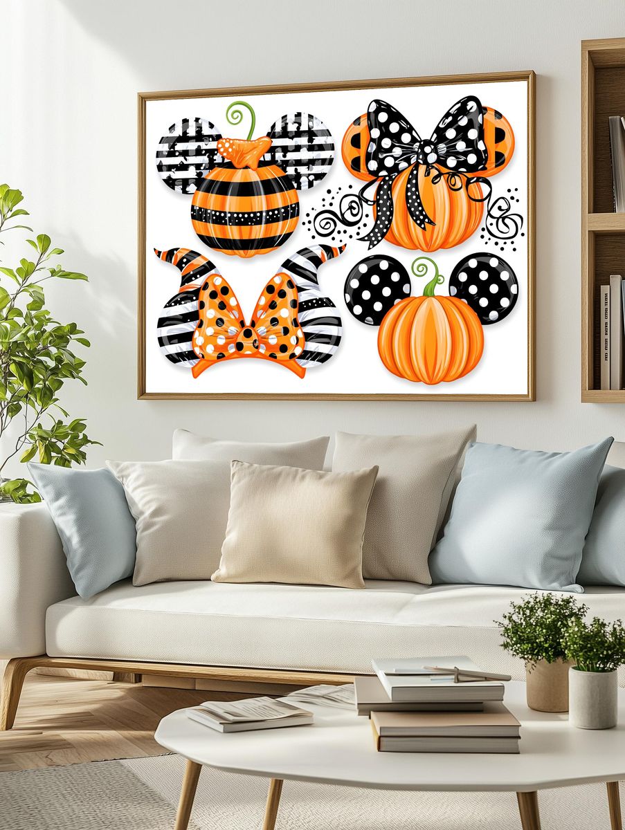 Halloween Pumpkin Bow Illustration Poster. — room view 2