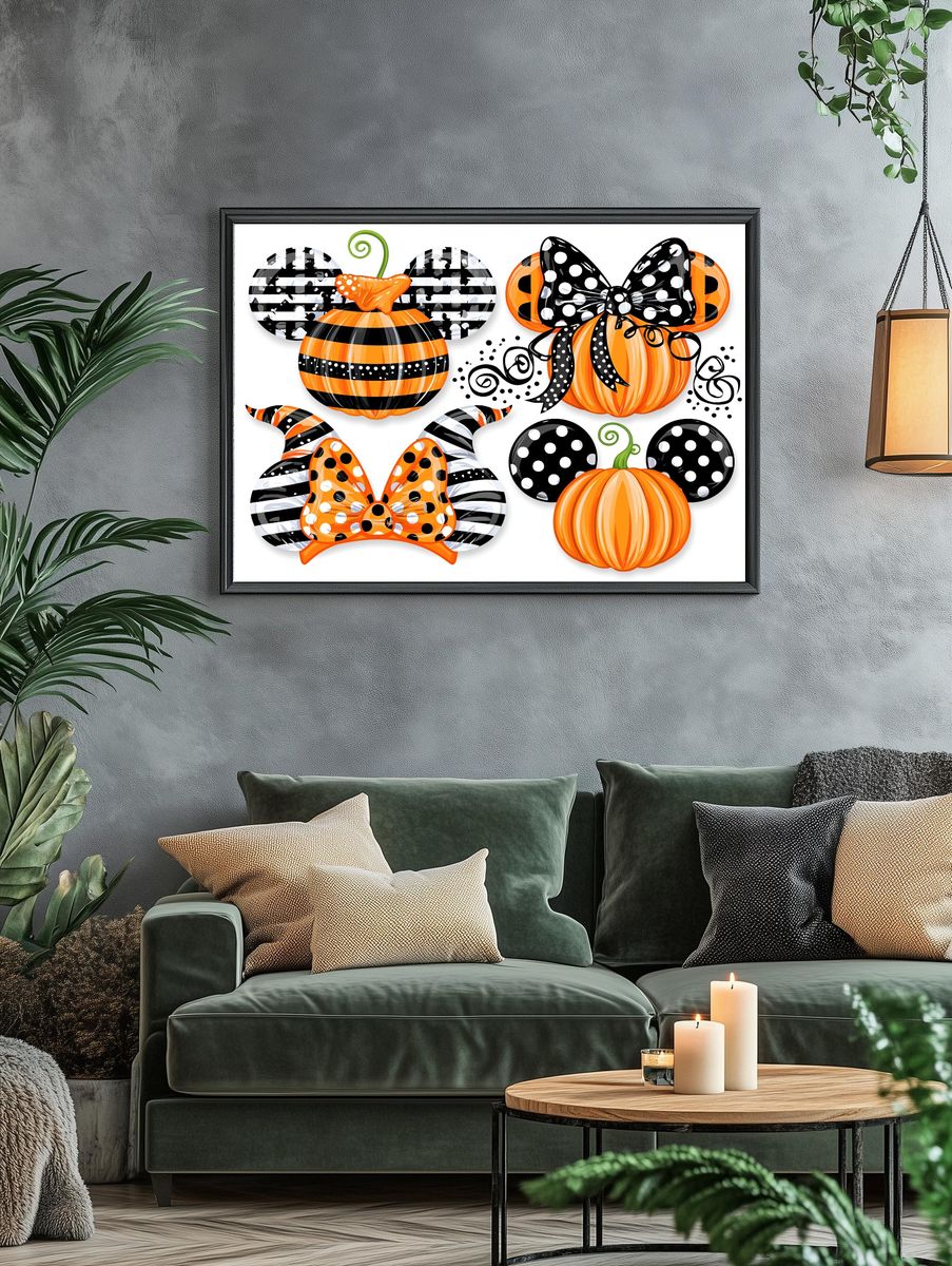 Halloween Pumpkin Bow Illustration Poster. — room view 4