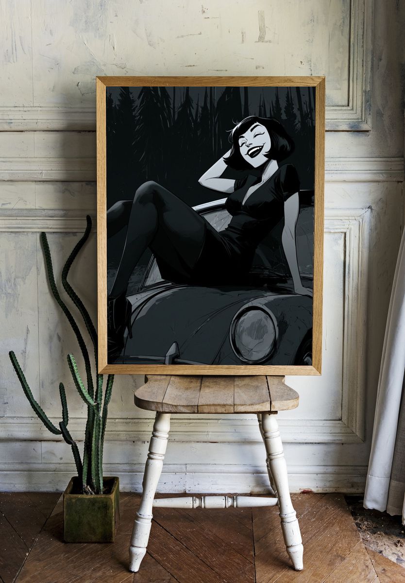 Gothic Pin-Up Car Illustration Poster. room preview