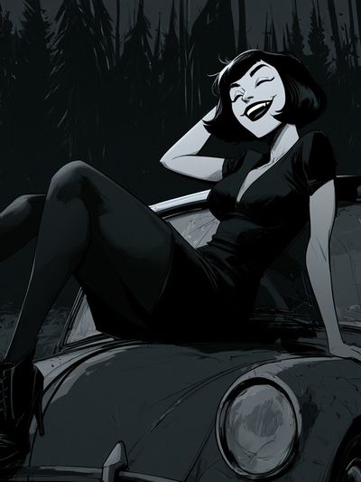 Gothic Pin-Up Car Illustration Poster.