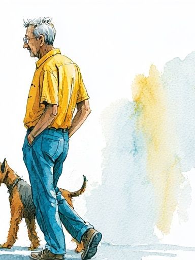 Man with Dog Watercolor Print. poster detail