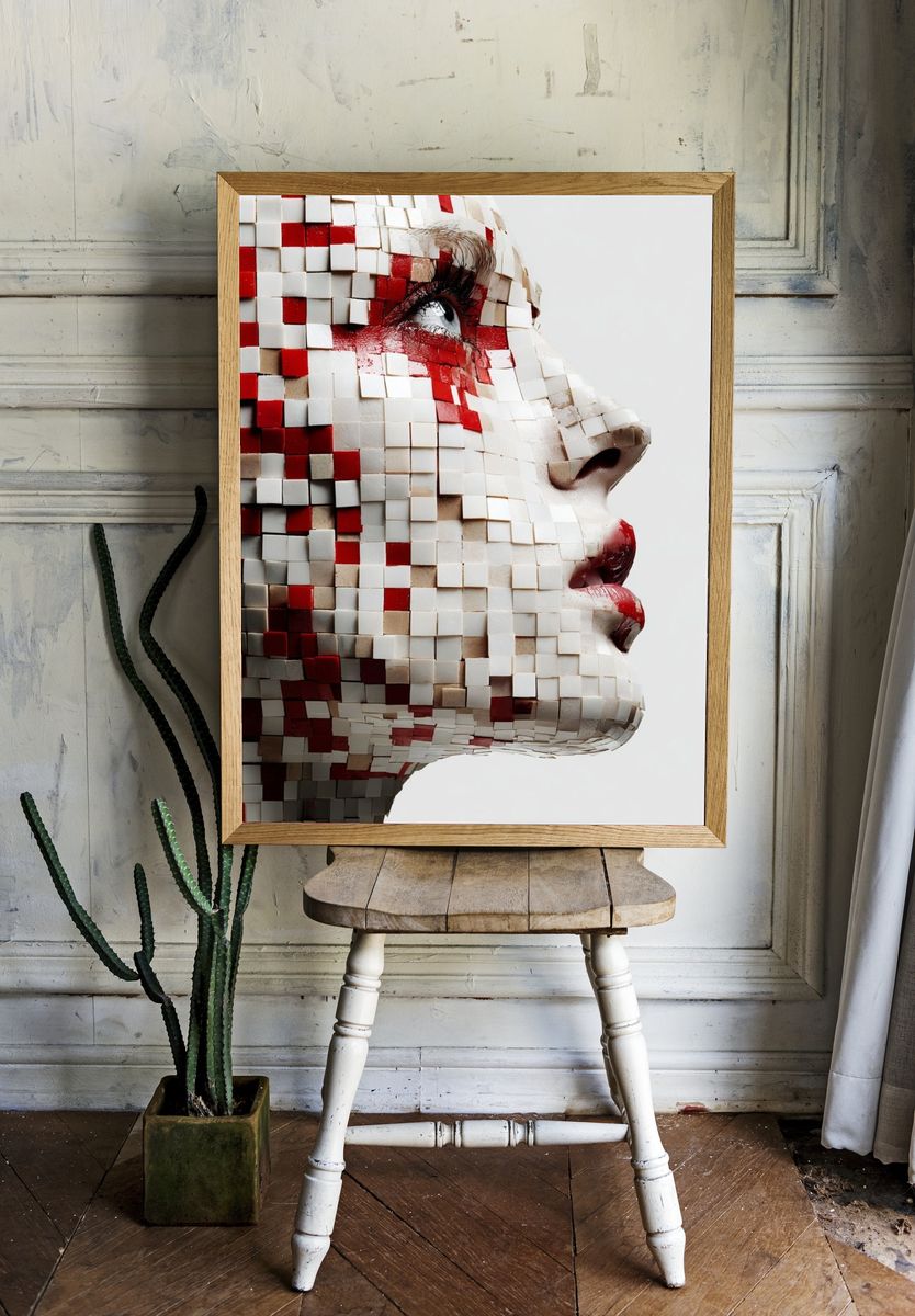 Mosaic Face Profile Illustration Poster. — room view 1