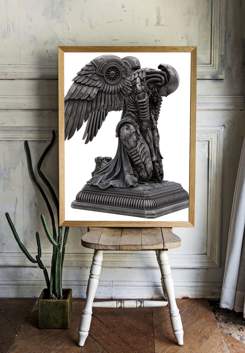 Mechanical Angel Sculpture Print. room preview