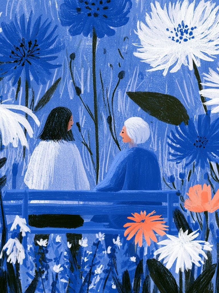 Blue Garden Conversation Illustration Poster. poster — illustration art