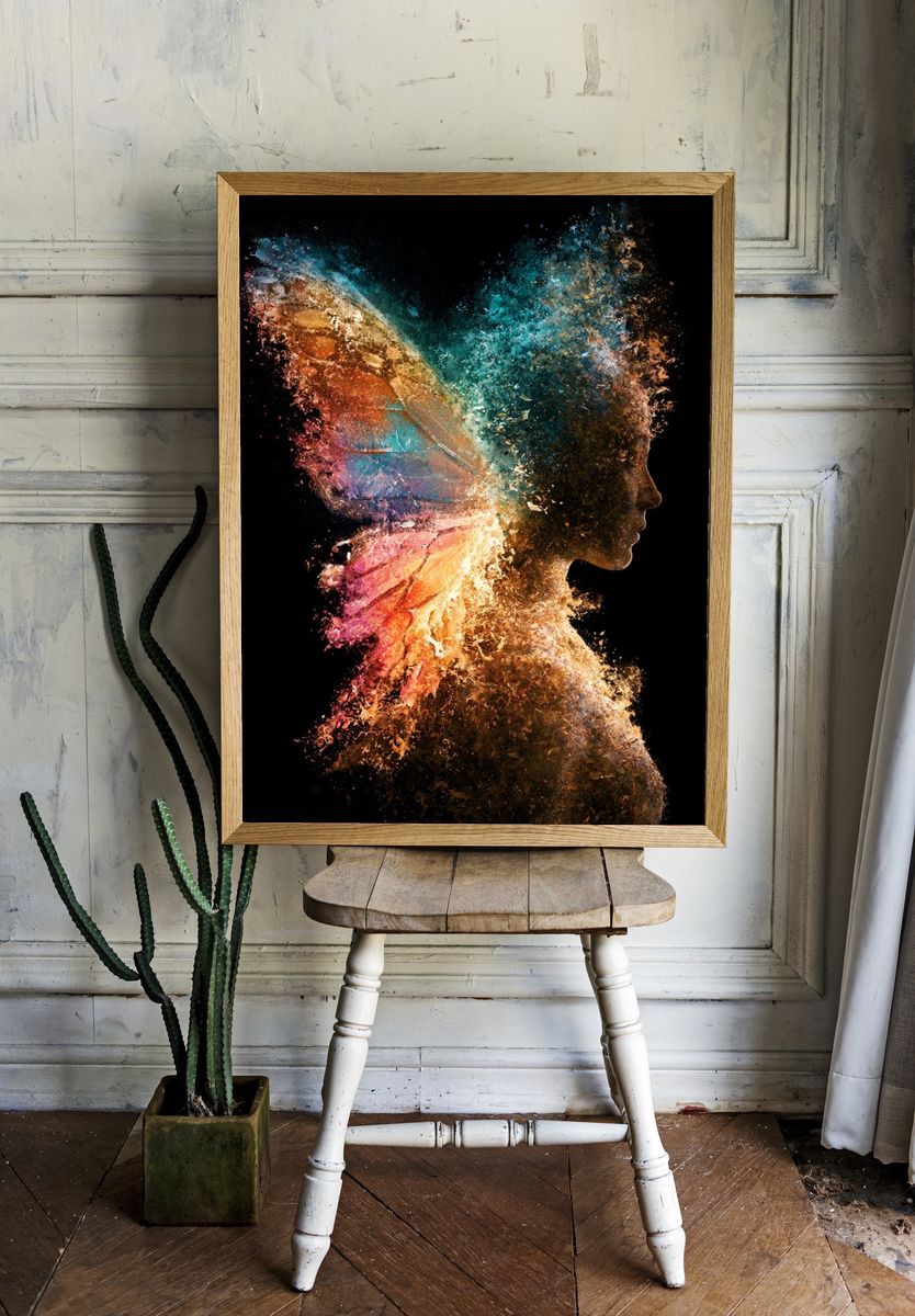 Colorful Fairy Silhouette Illustration Poster. — room view 1
