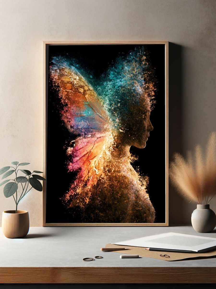 Colorful Fairy Silhouette Illustration Poster. — room view 2