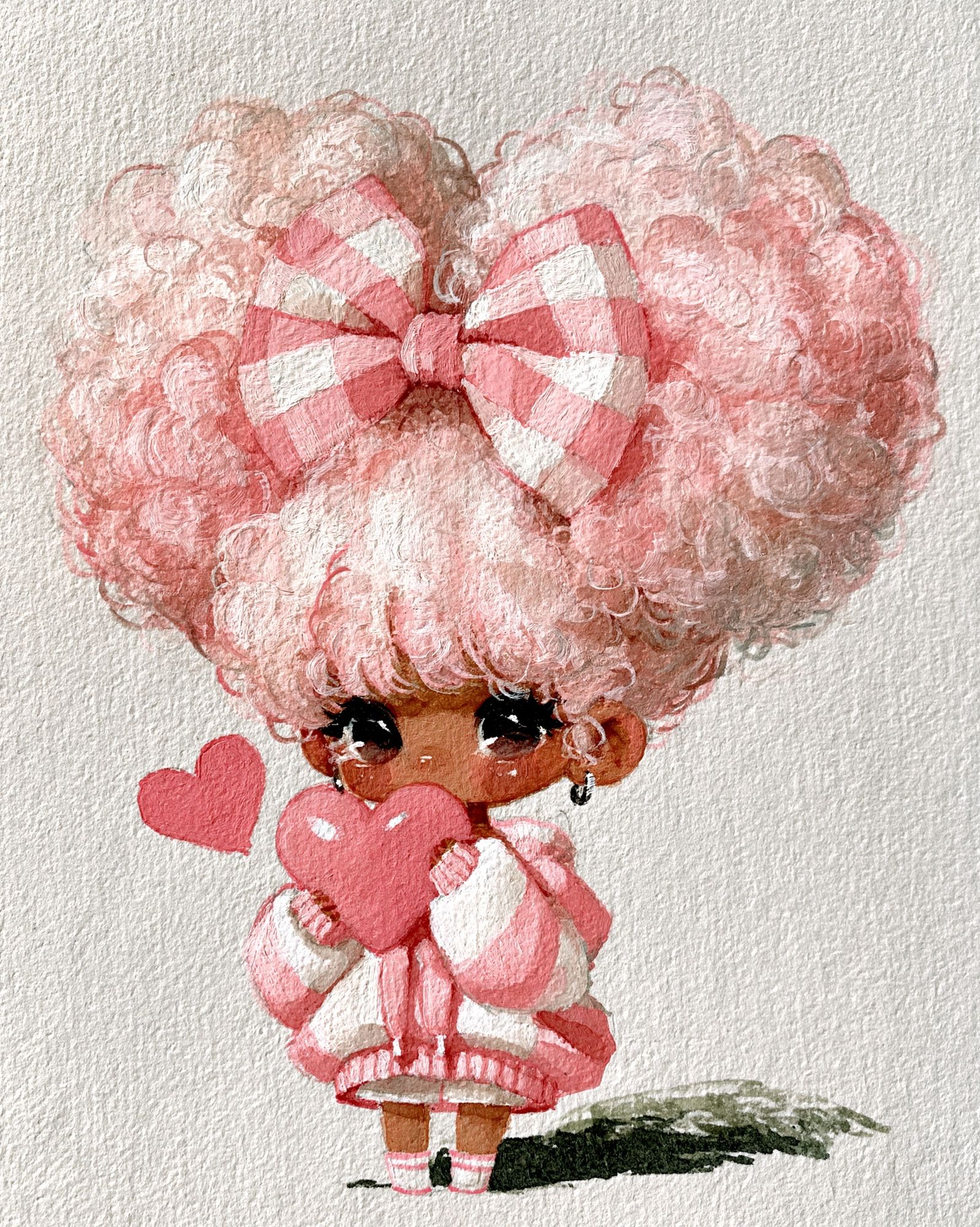 Pink Heart Doll Watercolor Print. poster — illustration art