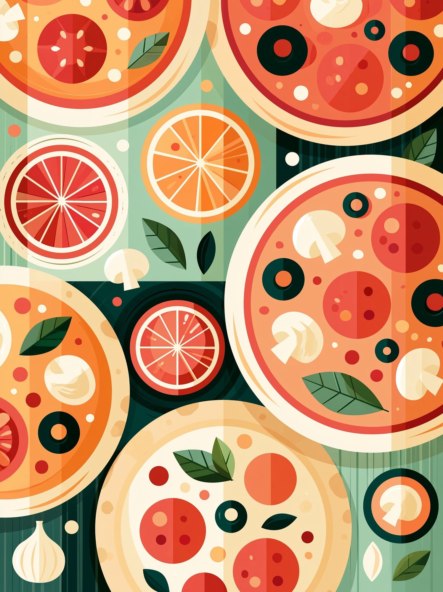 Colorful Pizza Slice Pattern Poster. poster detail
