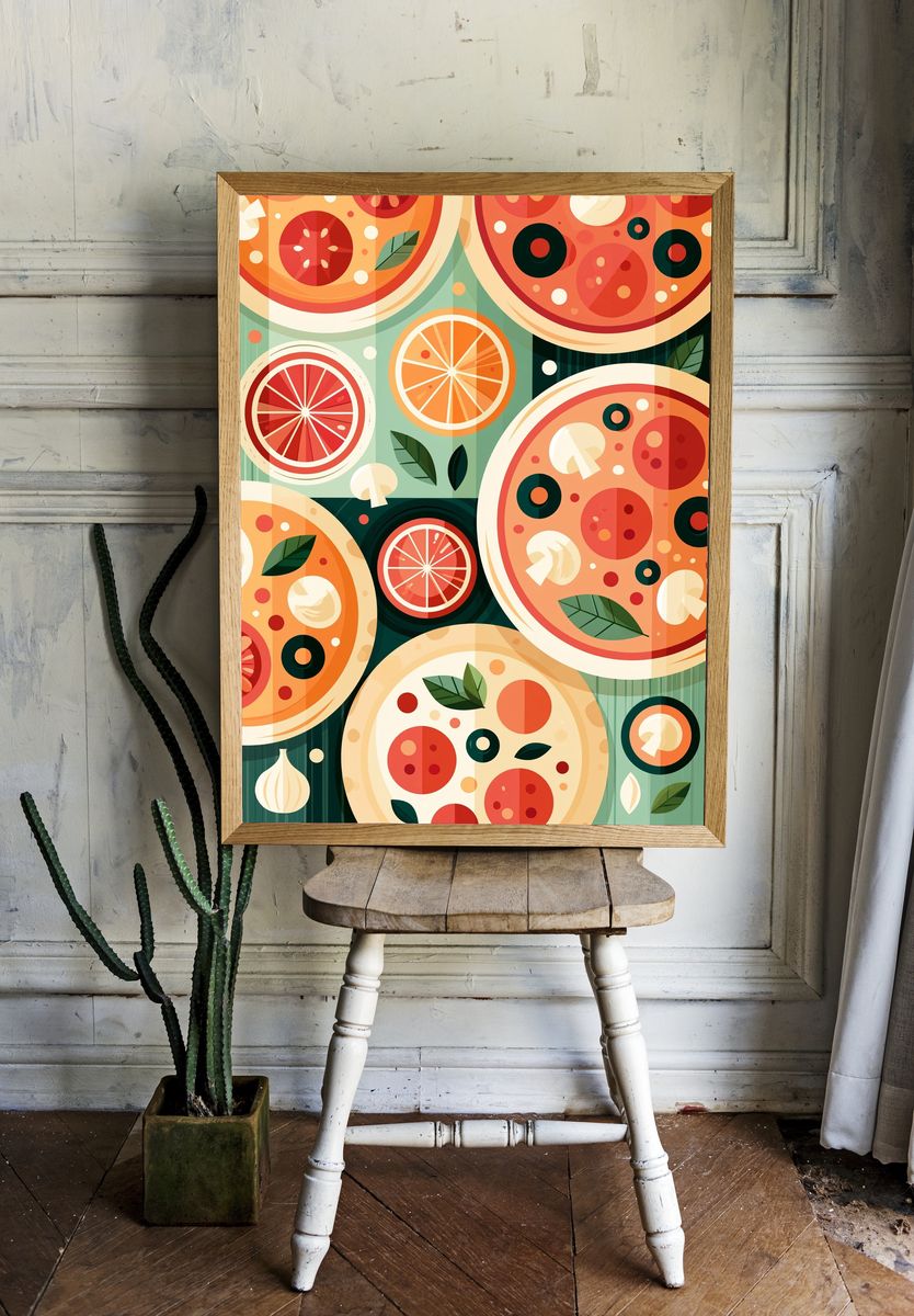 Colorful Pizza Slice Pattern Poster. room preview