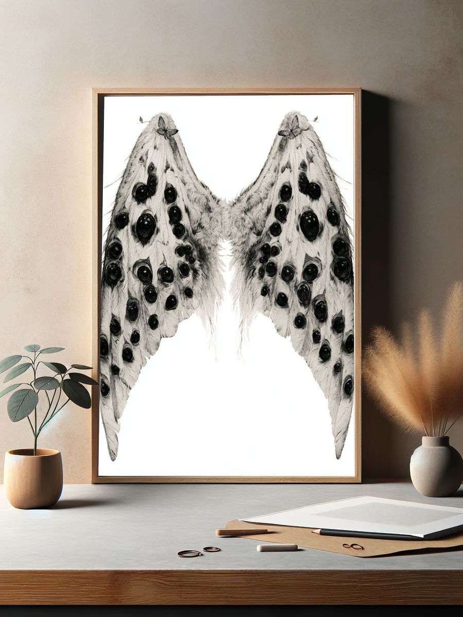 Moth Wings Ink Illustration Poster. — room view 2