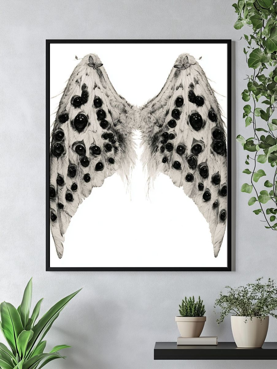 Moth Wings Ink Illustration Poster. — room view 4