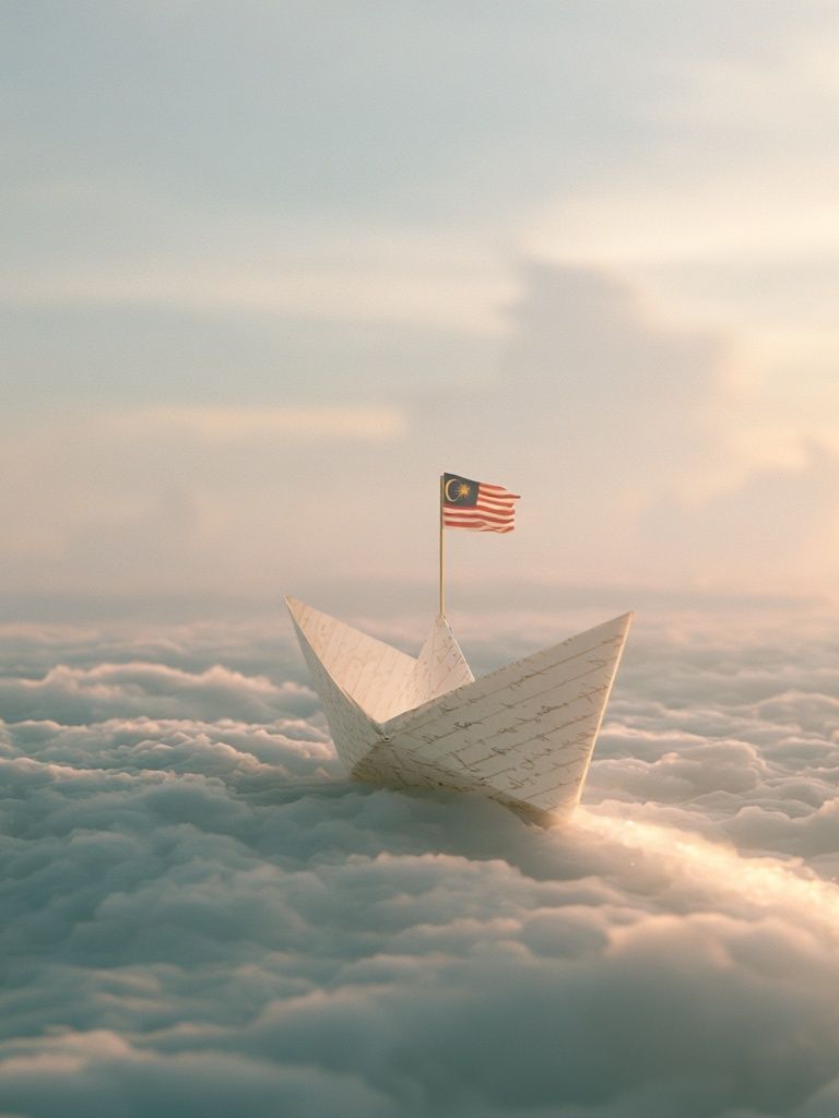Paper Boat in the Clouds Print. poster — illustration art