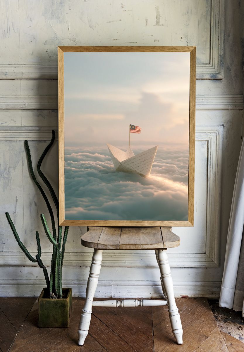 Paper Boat in the Clouds Print. — room view 1
