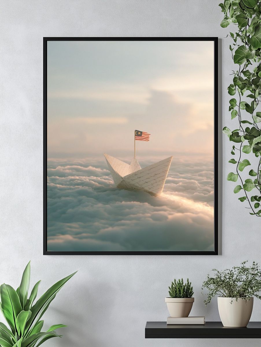 Paper Boat in the Clouds Print. — room view 4