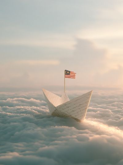 Paper Boat in the Clouds Print. poster