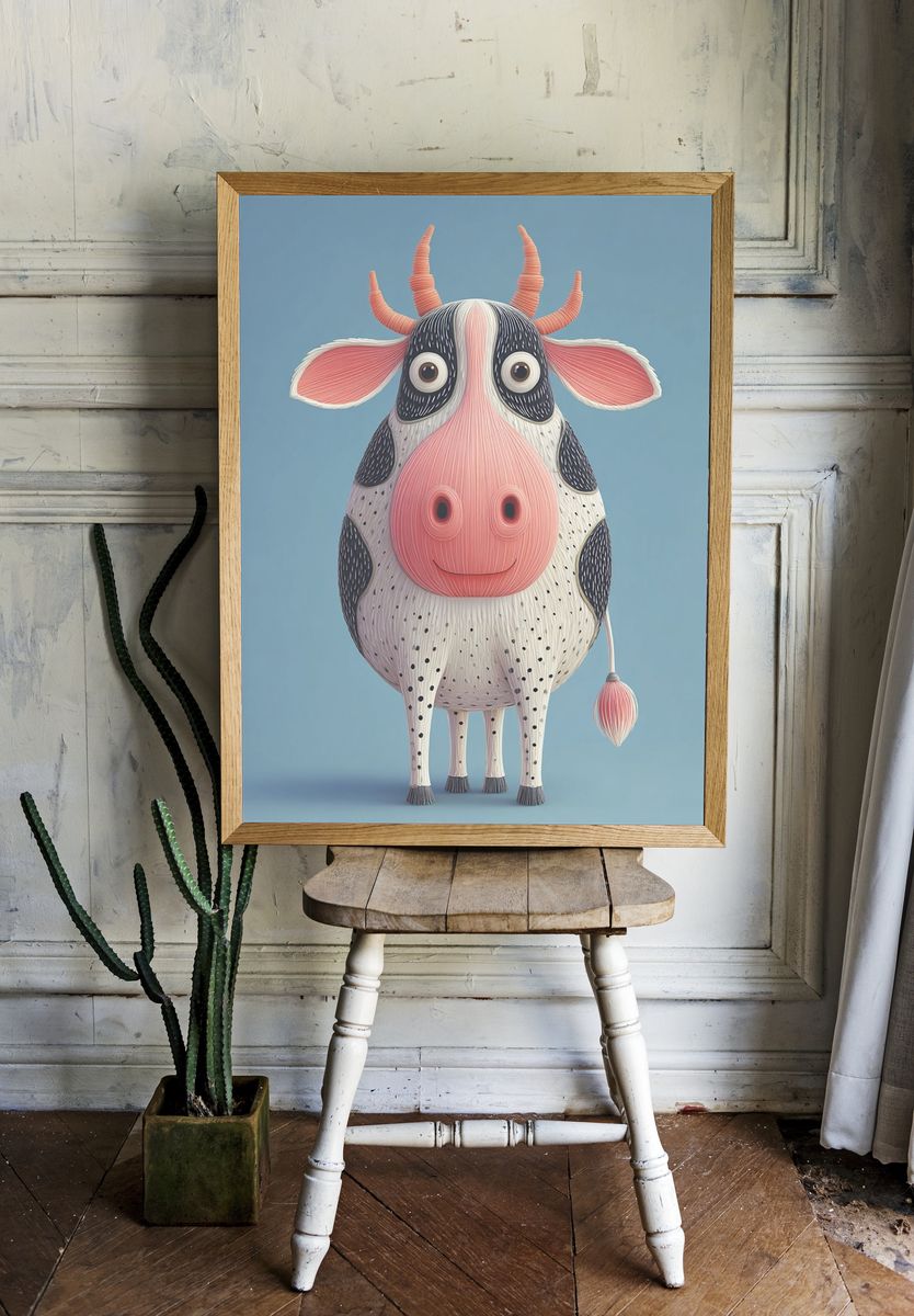 Whimsical Cow Illustration Poster. room preview