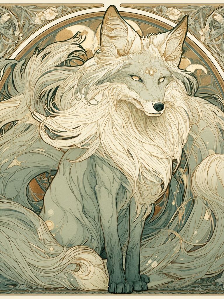 Mystic Fox Art Nouveau Poster. poster detail