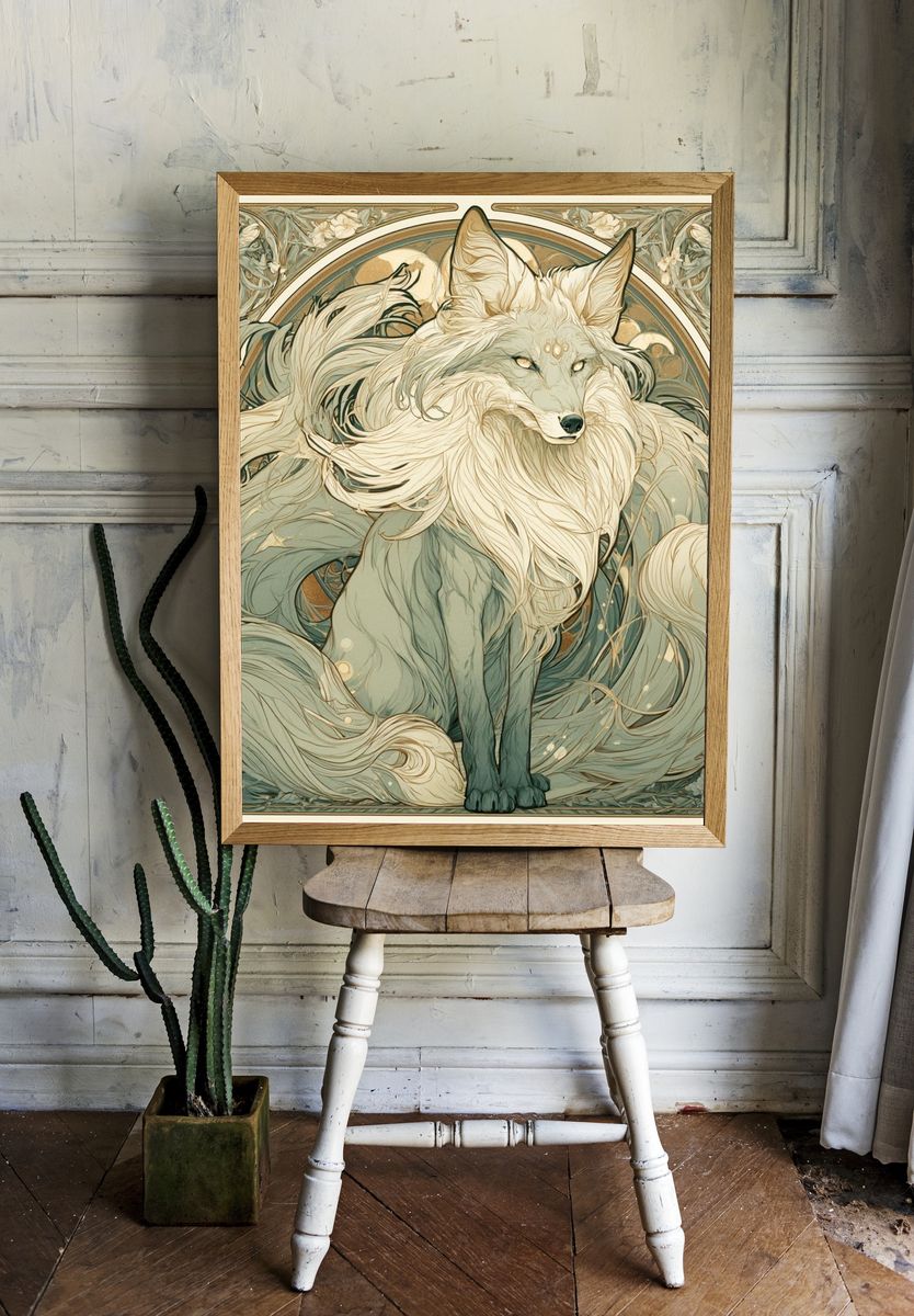 Mystic Fox Art Nouveau Poster. room preview