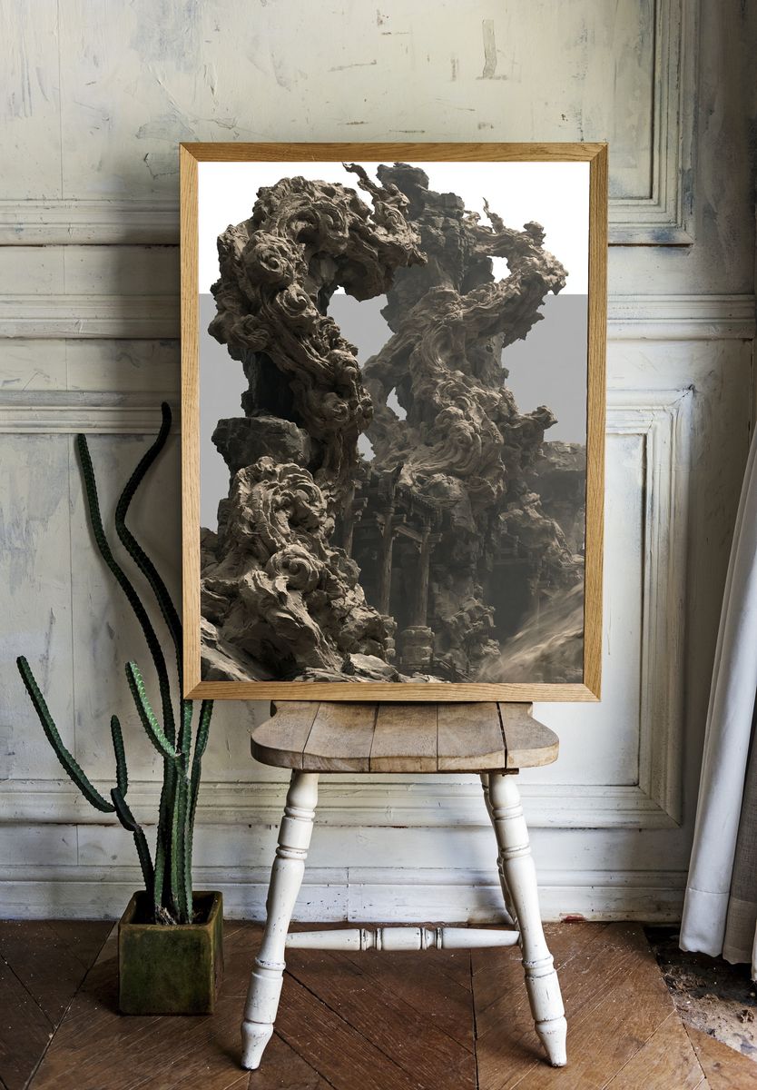 Ancient Rock Fortress Illustration Poster. — room view 1