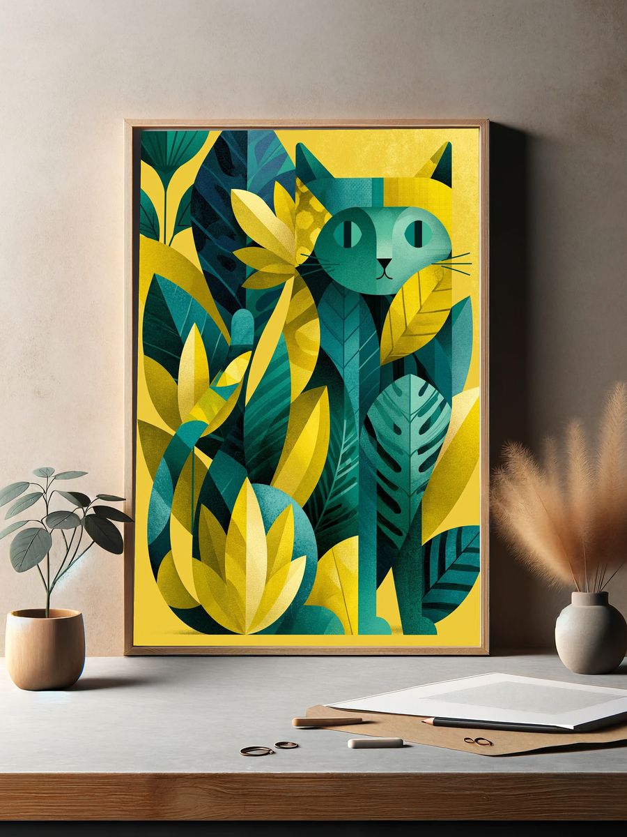 Jungle Cat Botanical Poster. — room view 2