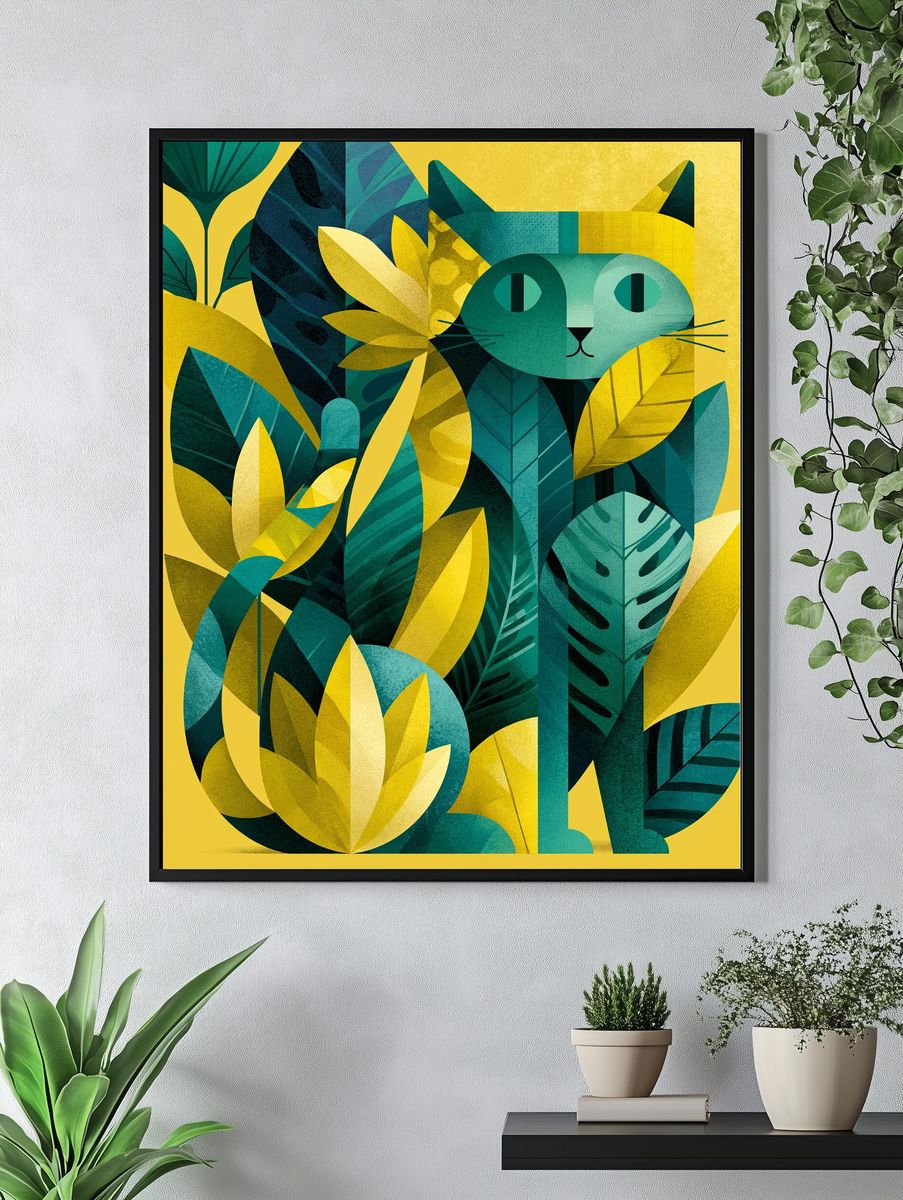 Jungle Cat Botanical Poster. — room view 4