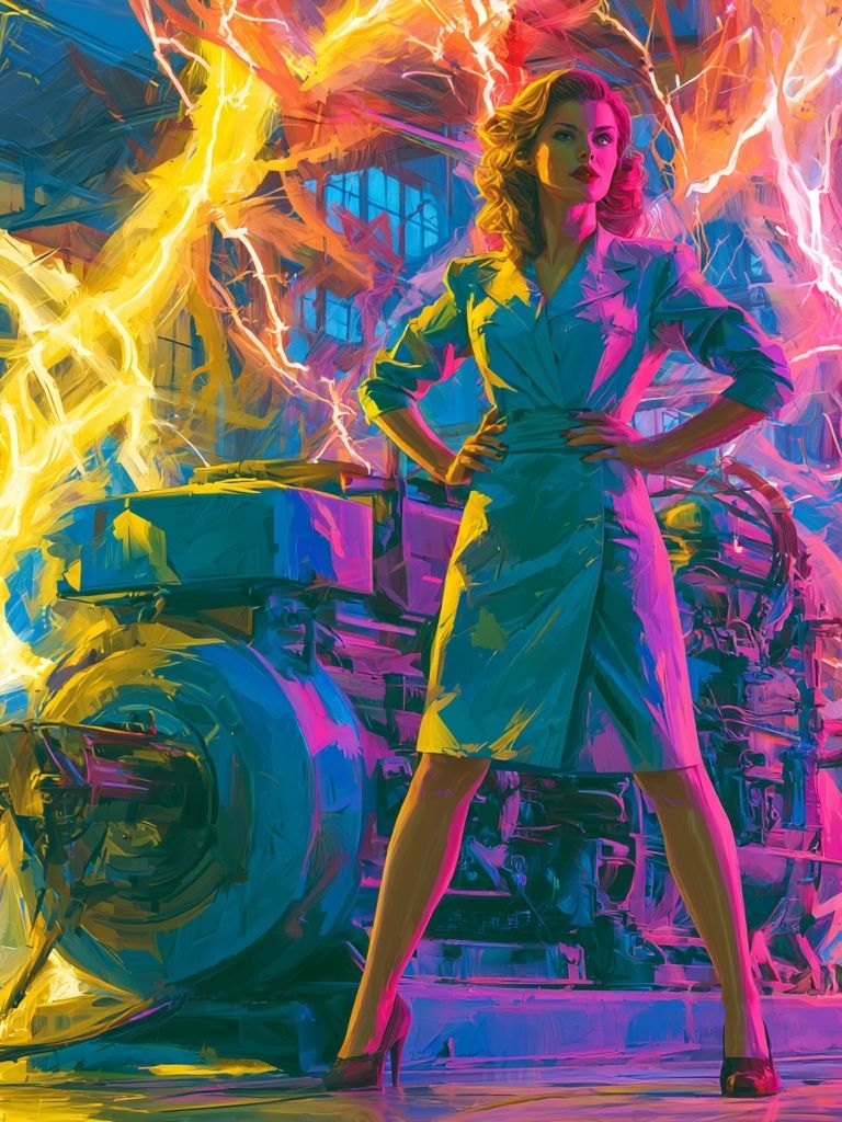 Neon Power Woman Illustration Poster. poster detail