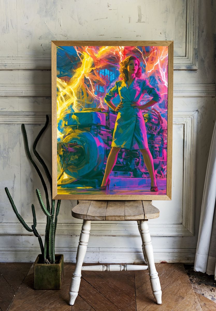 Neon Power Woman Illustration Poster. — room view 1
