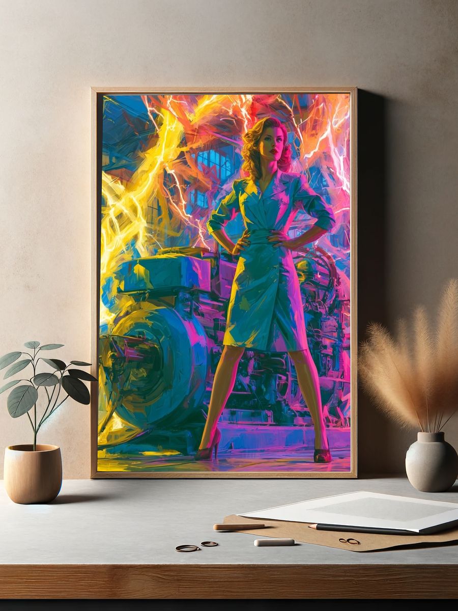 Neon Power Woman Illustration Poster. — room view 2